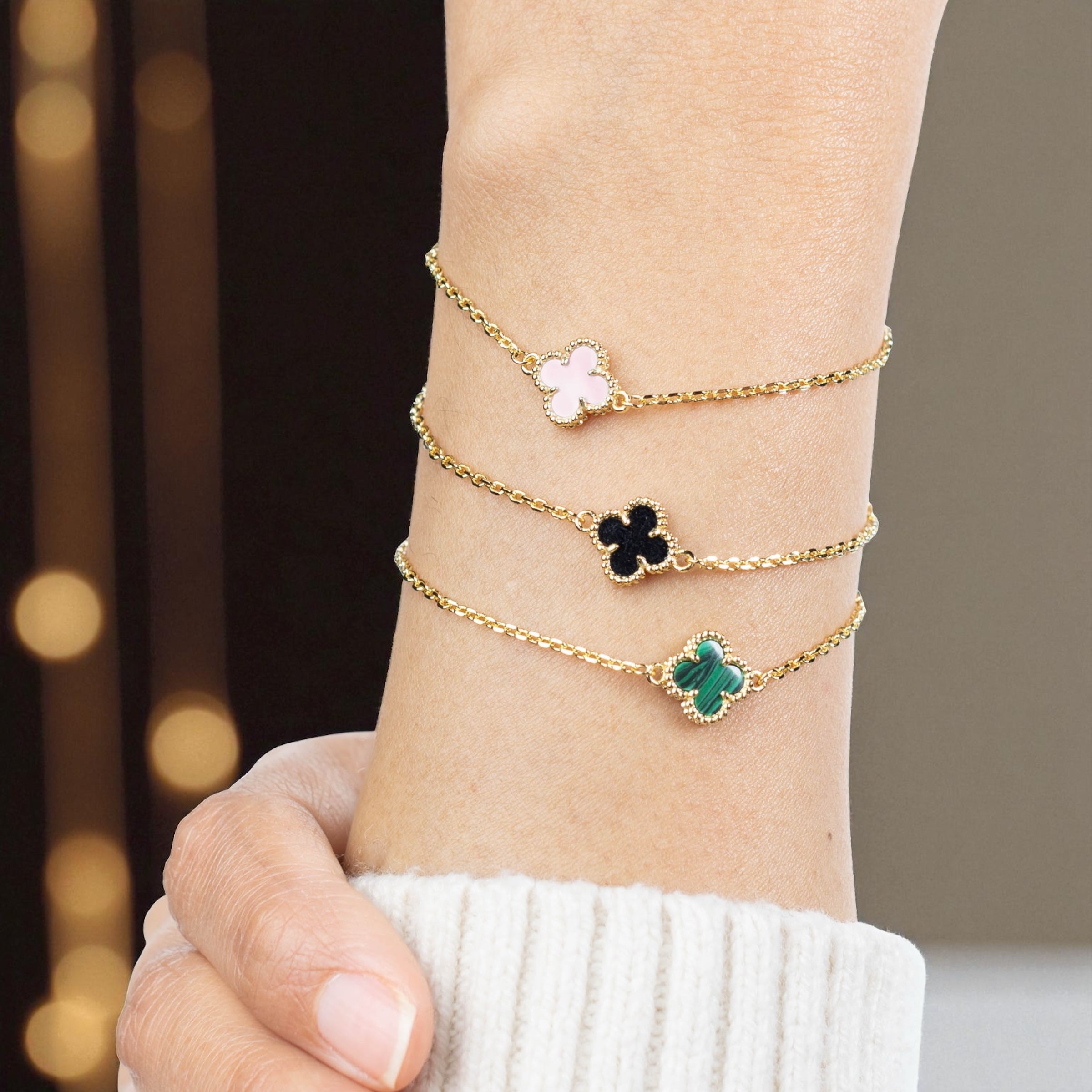 Green, Pink, Black or White Clover Bracelet