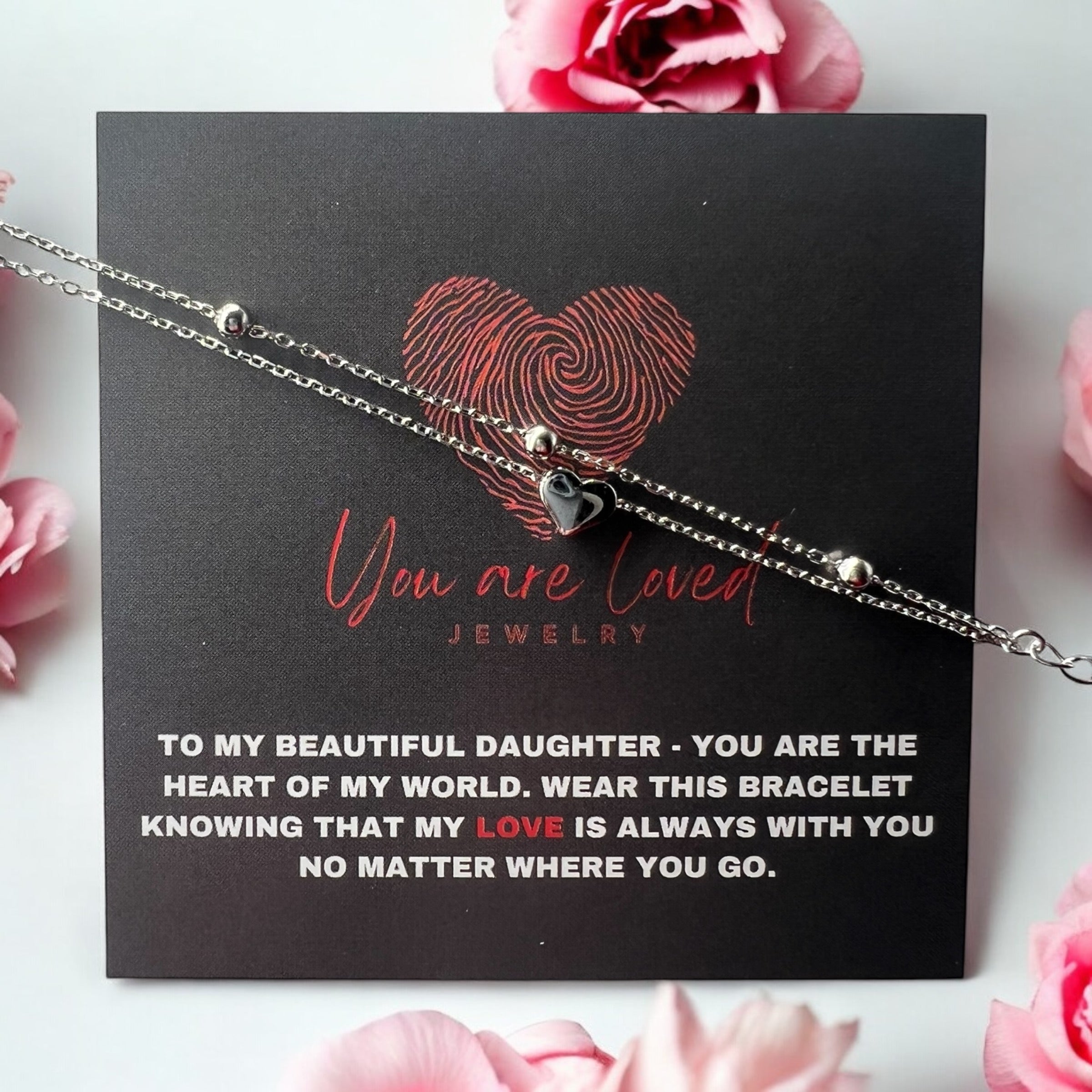 Double Chain Heart Bracelet in Silver