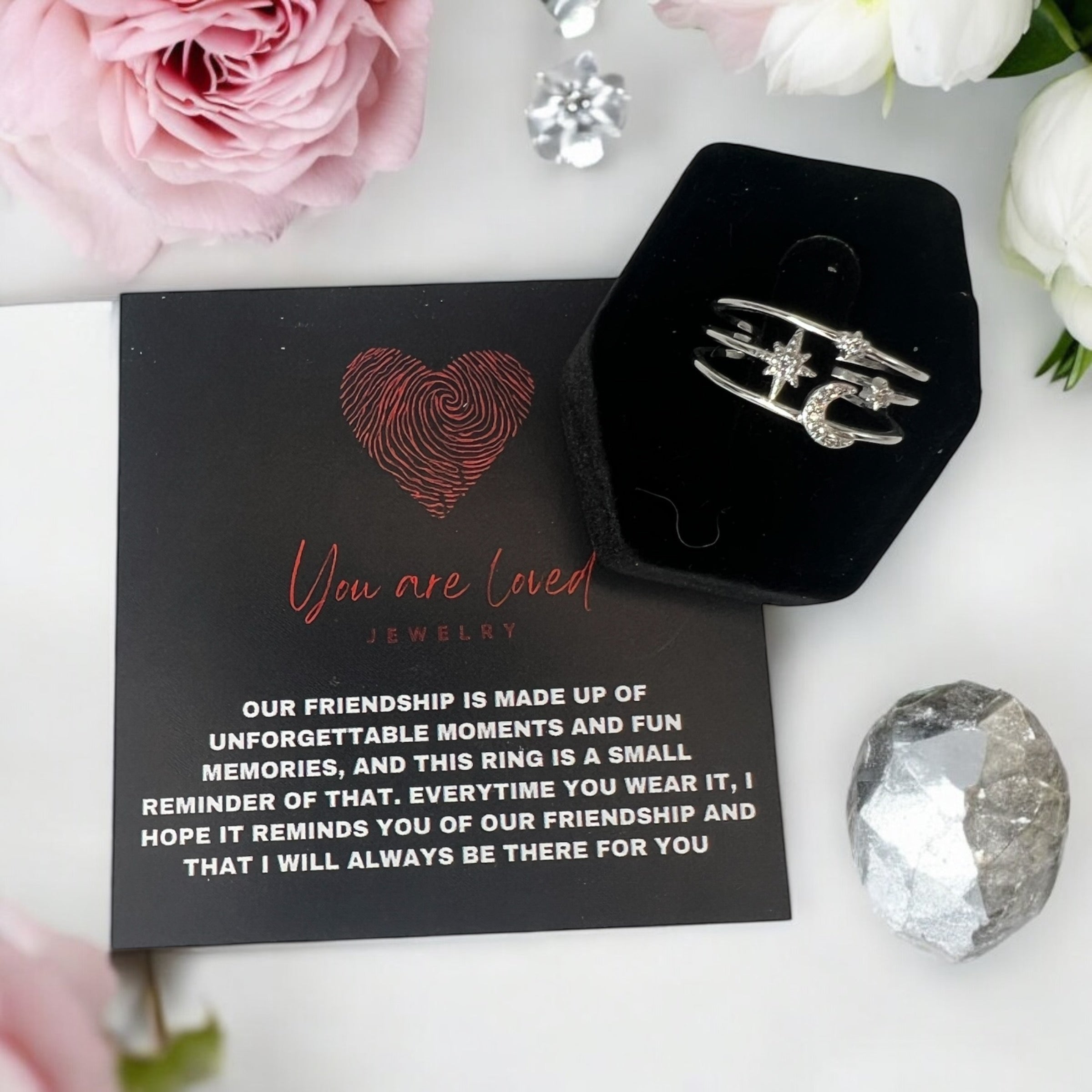 Moon and Stars Ring in Silver