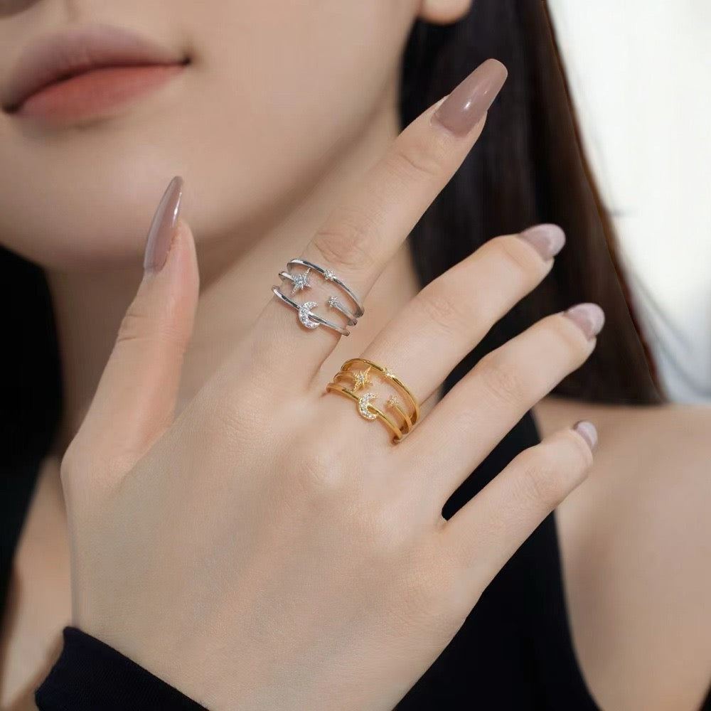 Moon and Stars Ring in Gold