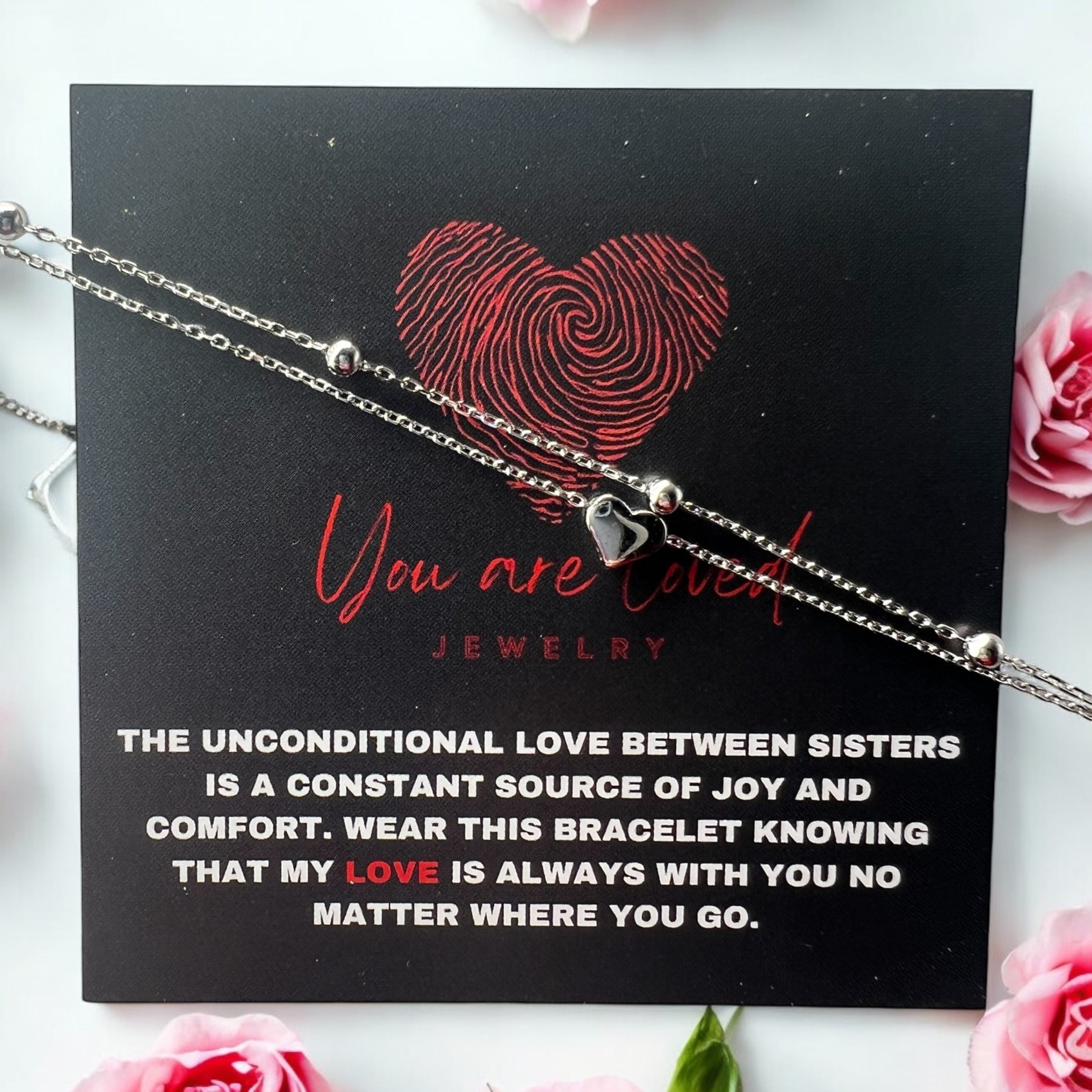 Double Chain Heart Bracelet in Silver