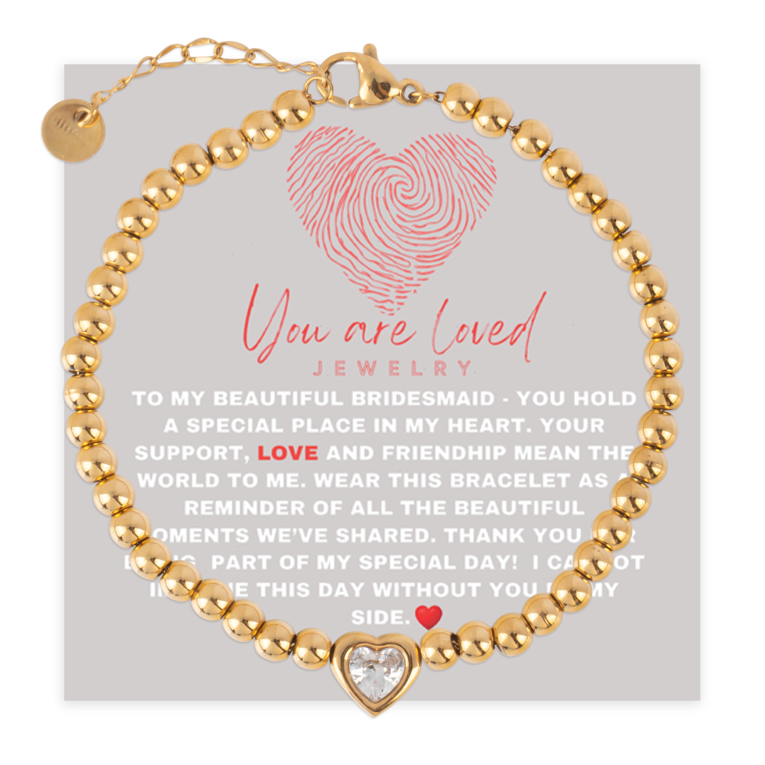 Bridesmaid Single Heart Gemstone Bracelet Available in Bulk Discount