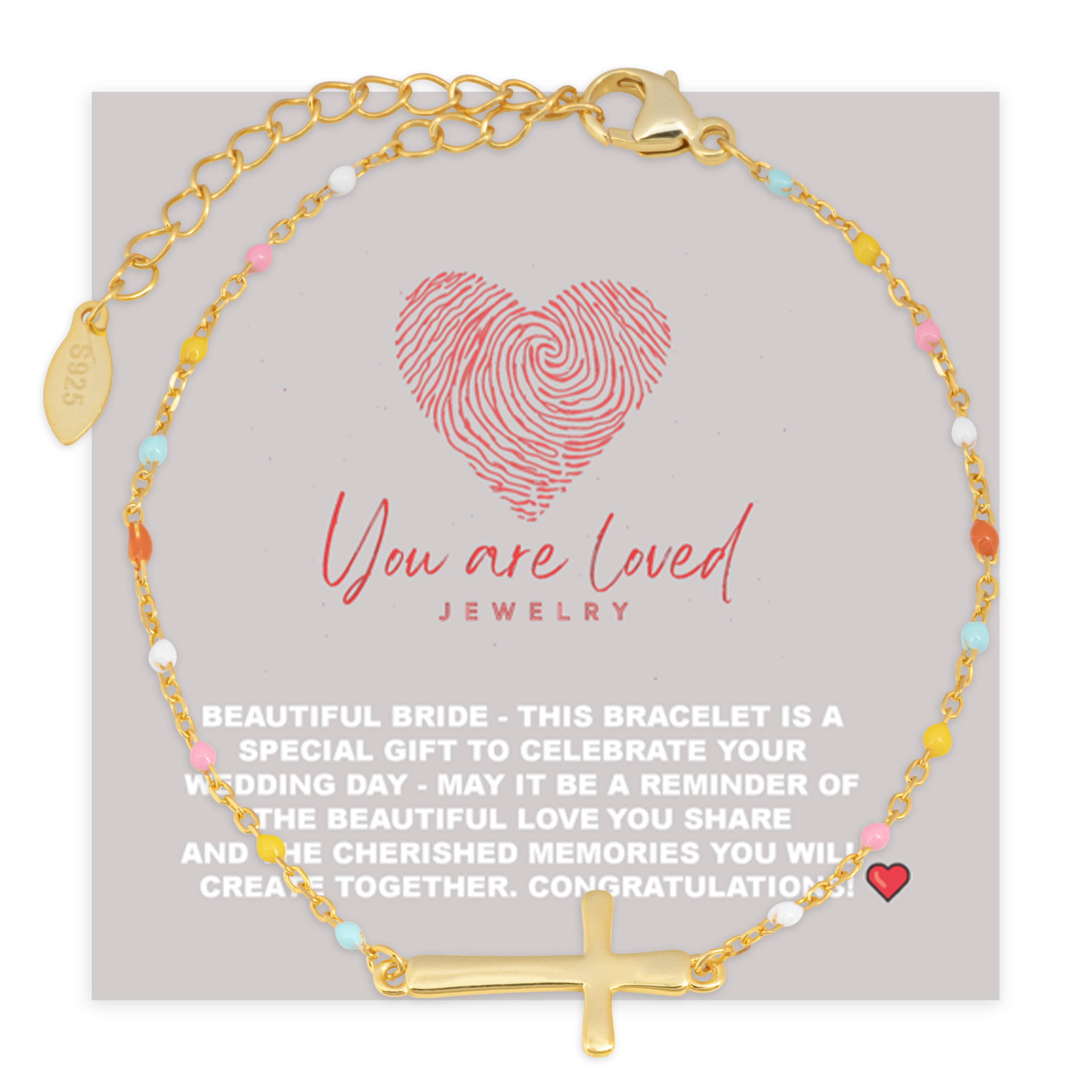 faith cross bracelets available in gold or silver and come with a bride congrats card and make great gifts for the christian bride