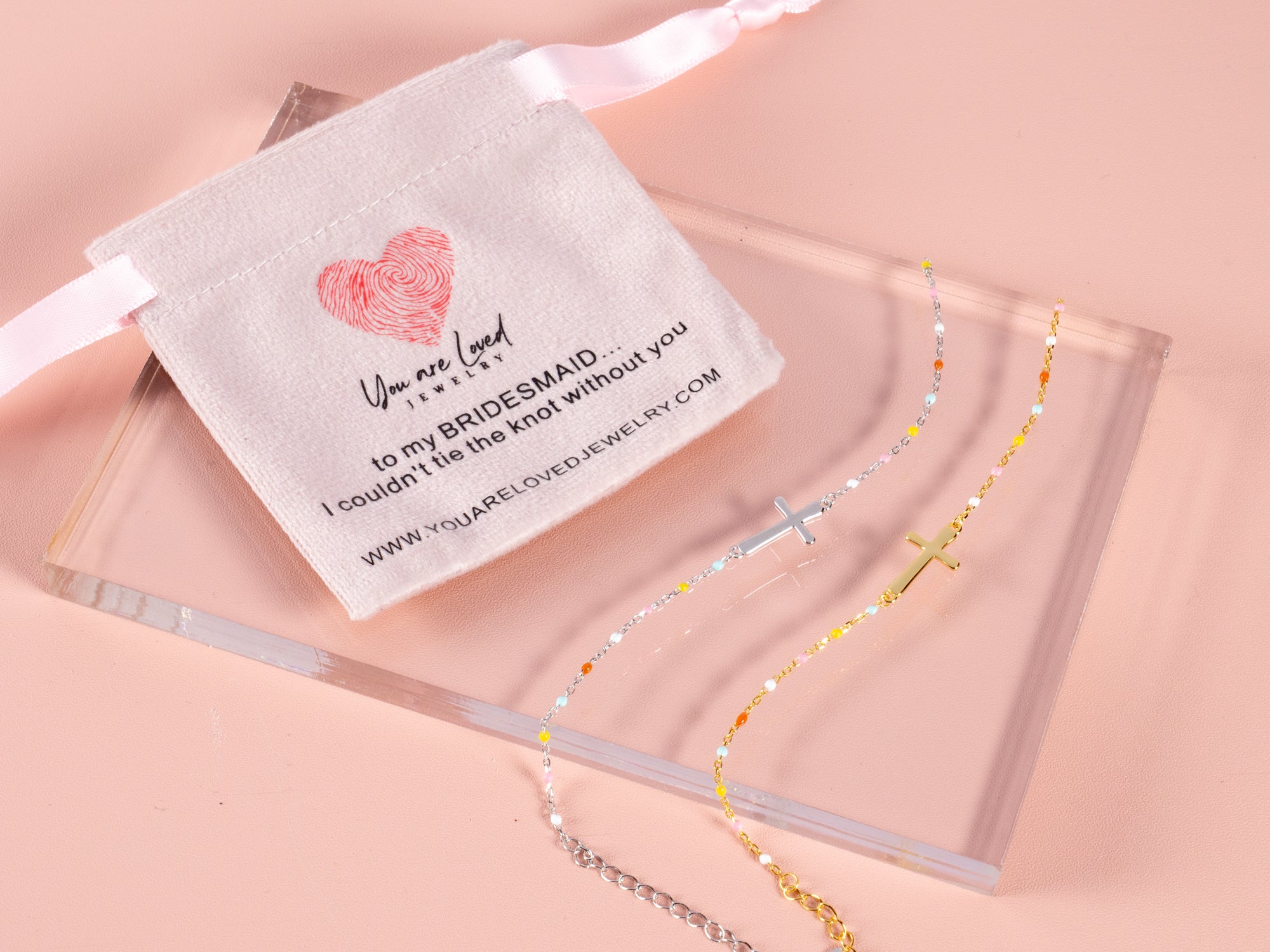 bridesmaid pouch that comes with a christian cross faith jewelry gift for bridesmaids