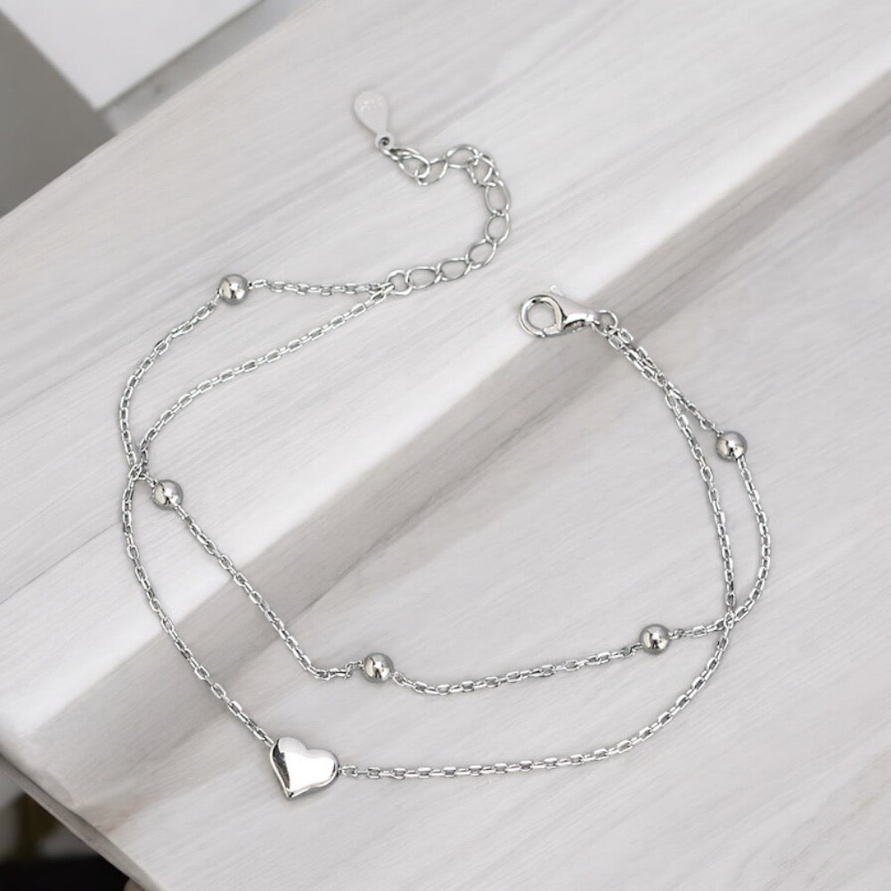 Double Chain Heart Bracelet in Silver Bridal Collection