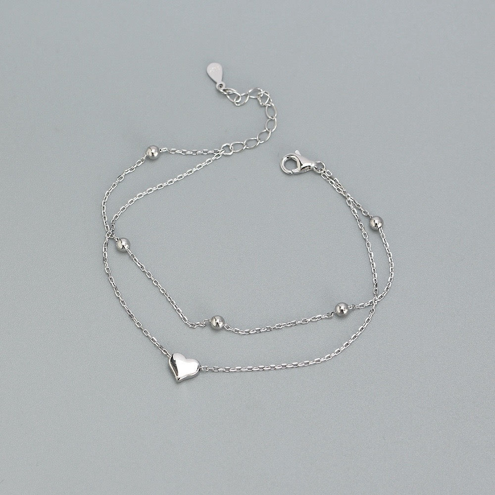 Double Chain Heart Bracelet in Silver Bridal Collection