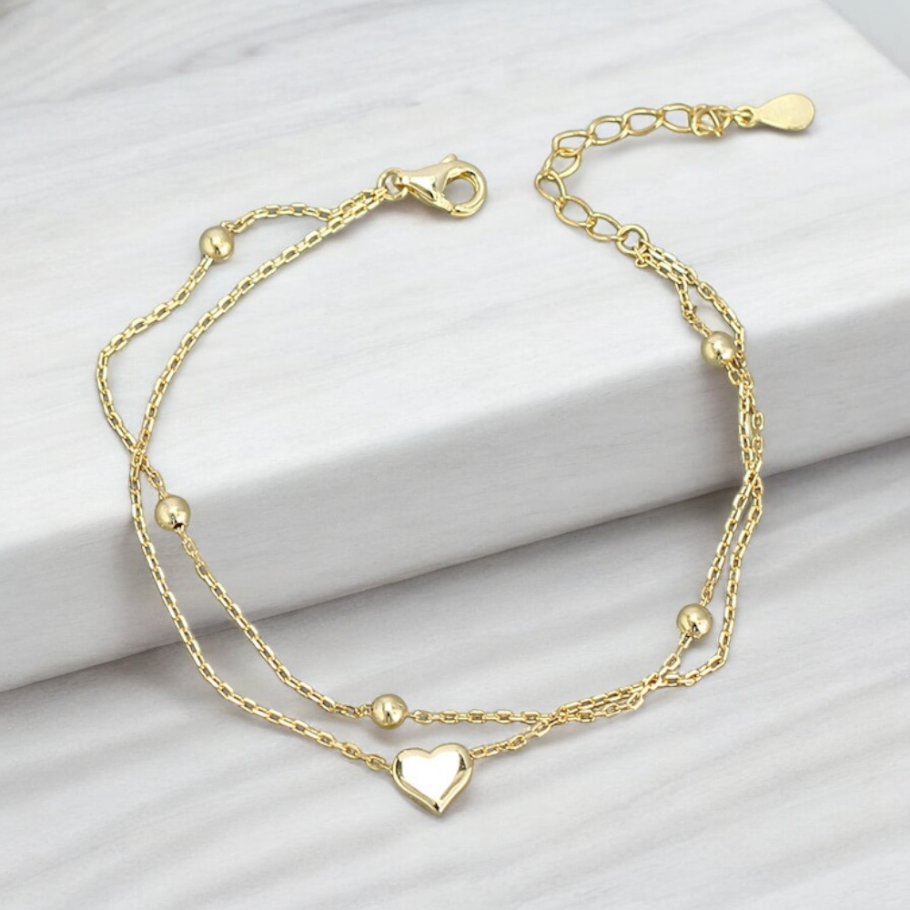 Double Chain Heart Bracelet in Gold Bridal Collection