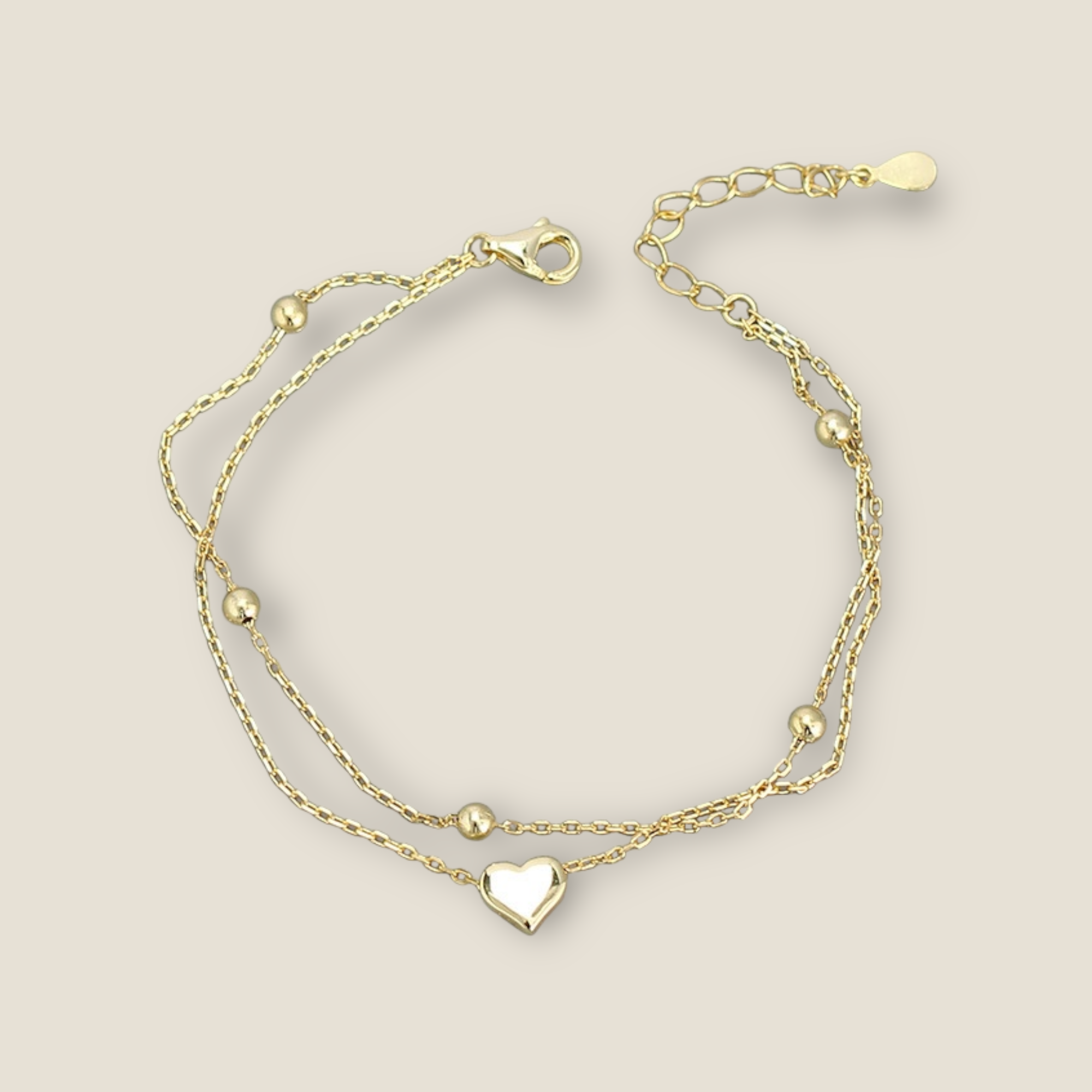 Double Chain Heart Bracelet in Gold Bridal Collection