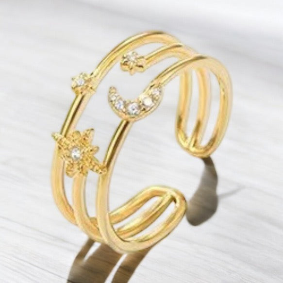 Moon and Stars Ring in Gold