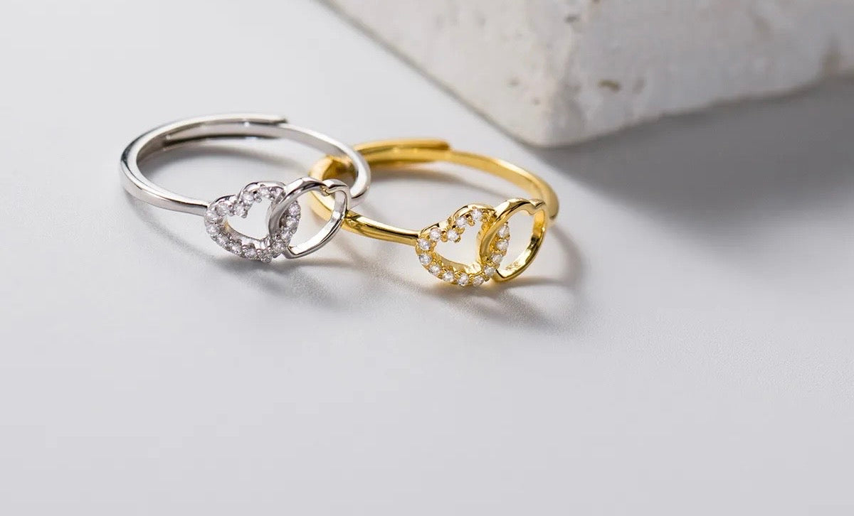 Double Heart Ring in Gold or Silver