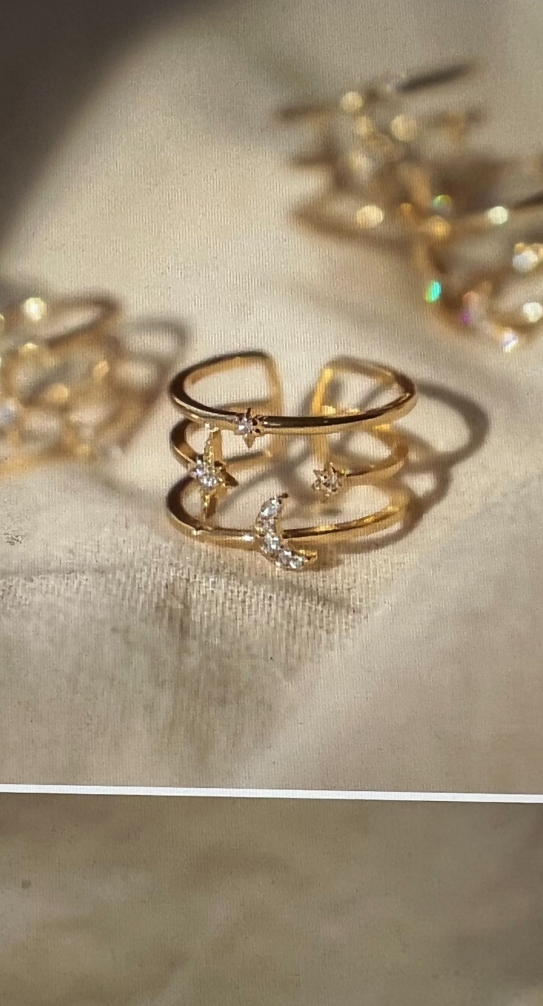 Moon and Stars Ring in Silver